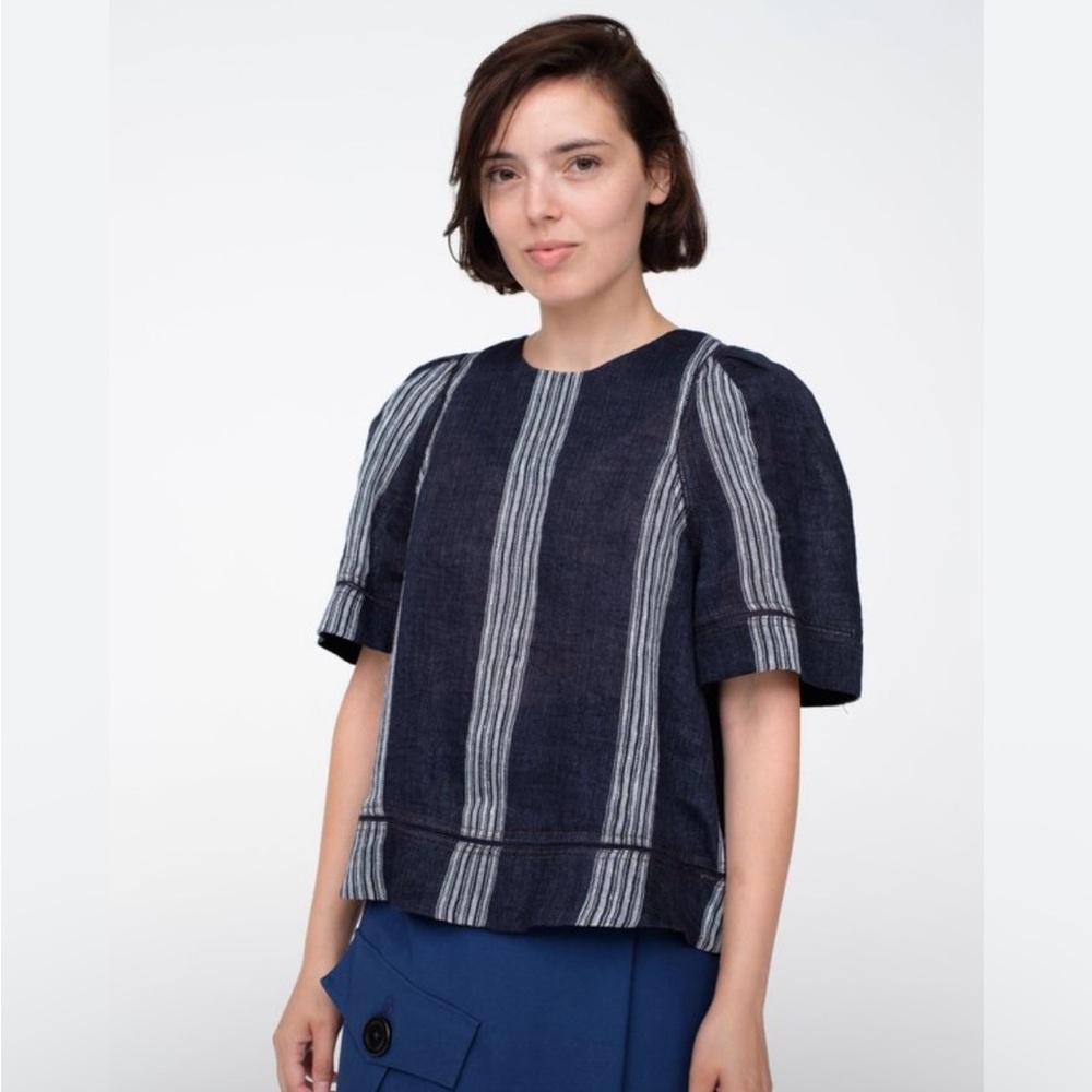 Sea New York Blue and White Puff Sleeve Blouse